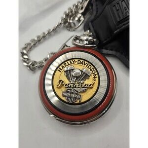Franklin Mint Harley Davidson Panhead Pocket Watch Chain And Leather Holster